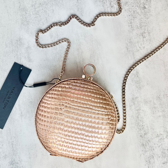 Halston Heritage Croc Embossed Round Metallic Clutch Bag Glam MSRP $225 NWT - Picture 2 of 14